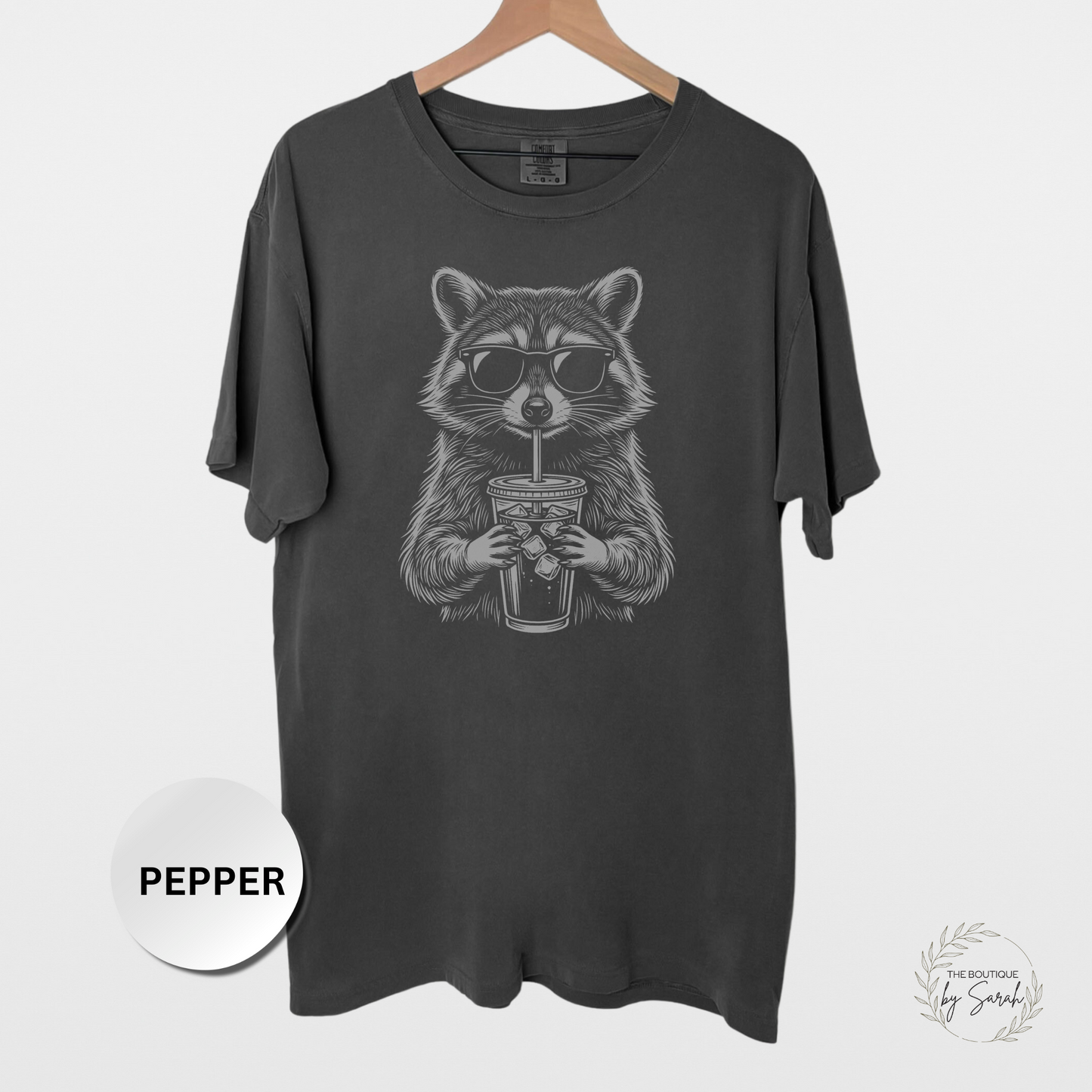 Iced Coffee Raccoon Graphic Tee – Funny Coffee Lover Shirt, Cute Animal T-Shirt, Casual Everyday Comfort Colors Tee