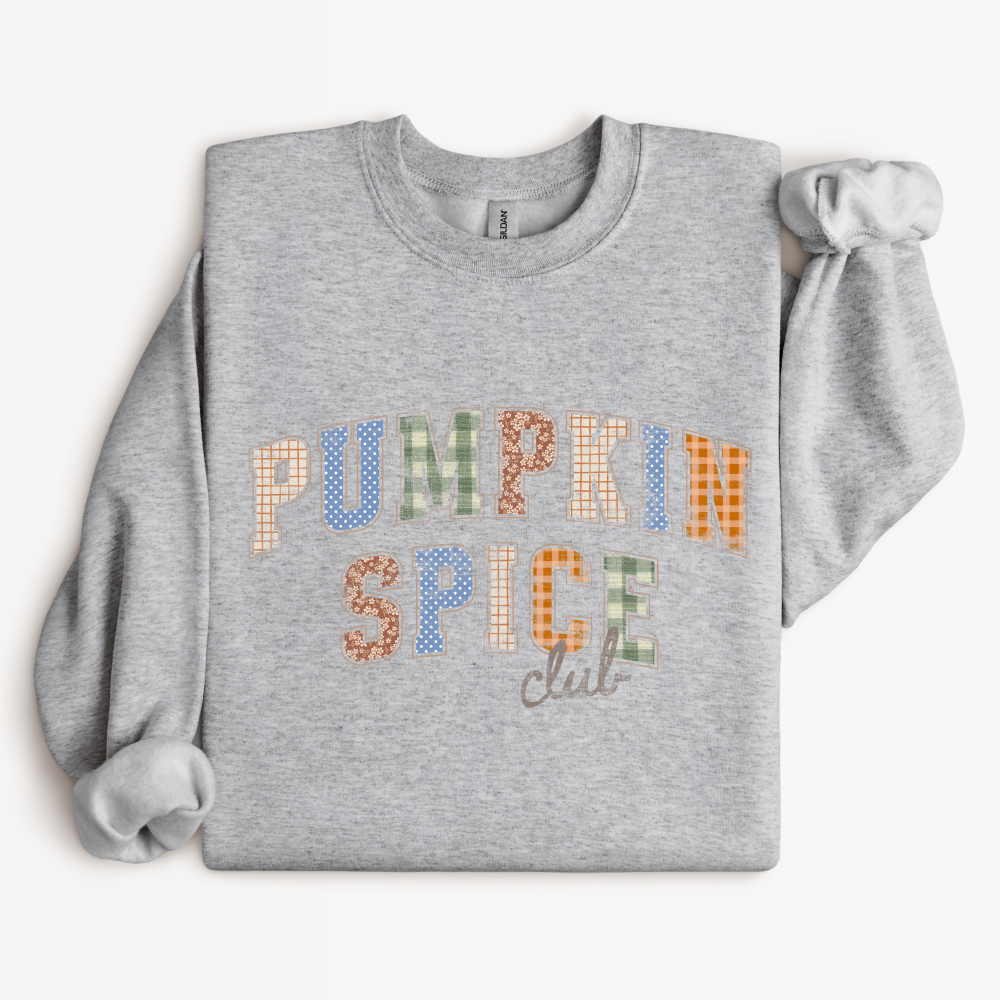 Pumpkin Spice Crewneck Sweatshirt | Retro Gingham & Floral Fall Design
