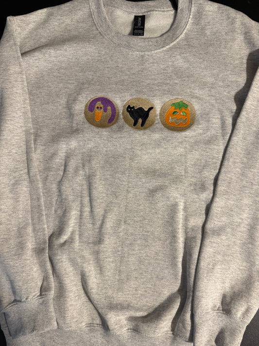 Embroidered Halloween Sweatshirt, Halloween Sugar Cookie Crewneck, Cute Fall Pullover