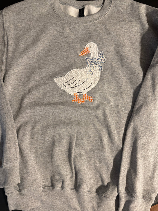 Embroidered Goose Sweatshirt, Coquette Bow Crewneck, Cute Cottagecore Farmhouse Pullover