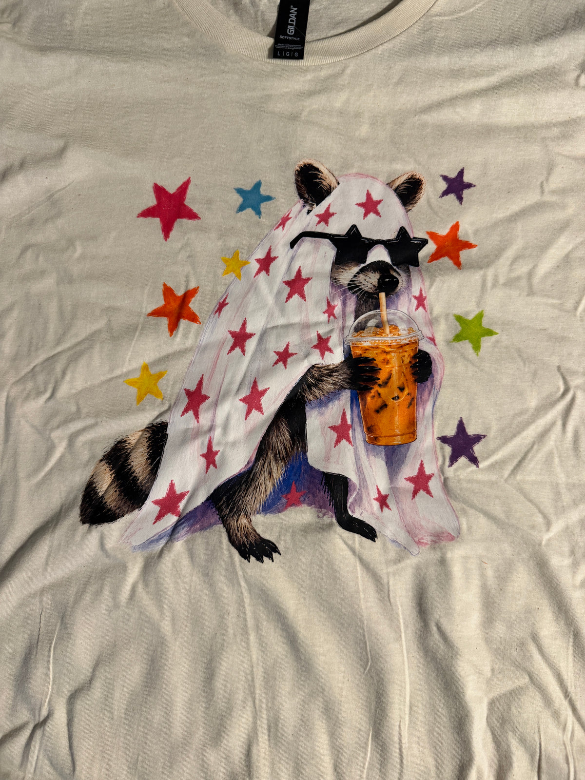 Raccoon Halloween Shirt, Funny Ghost Iced Coffee Tee, Cute Trash Panda Fall Shirt