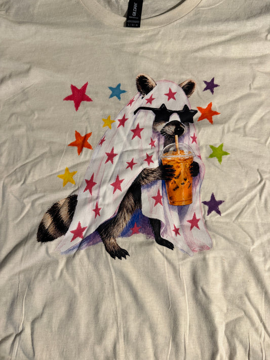 Raccoon Halloween Shirt, Funny Ghost Iced Coffee Tee, Cute Trash Panda Fall Shirt