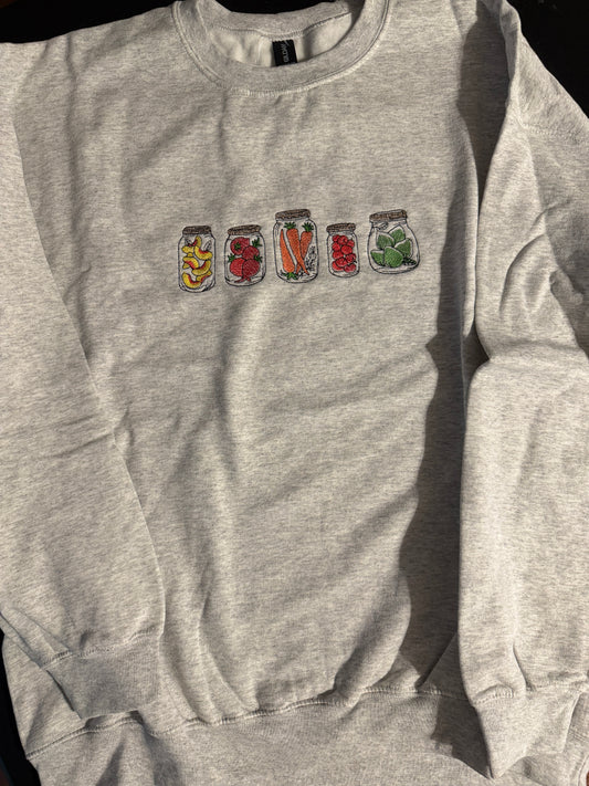 Embroidered Canning Sweatshirt, Mason Jar Crewneck, Cottagecore Farmers Market Pullover