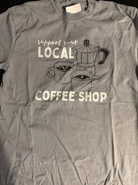 Coffee Lover Shirt, Support Local Coffee Shop Tee, Retro Moka Pot Espresso Gift