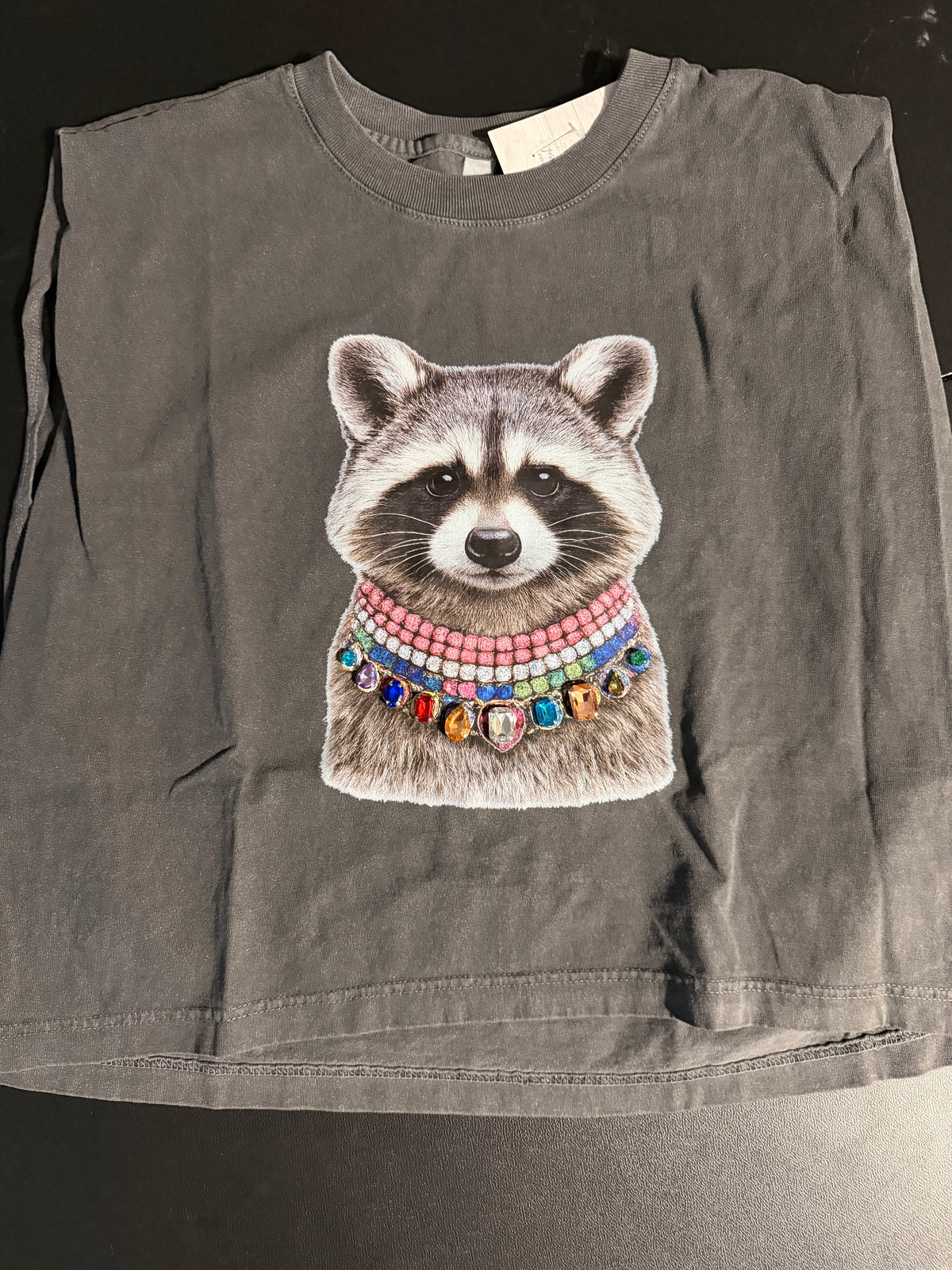 Bejeweled Raccoon Shirt, Boxy Garment Dyed Muscle Tee, Cute Trash Panda Gift