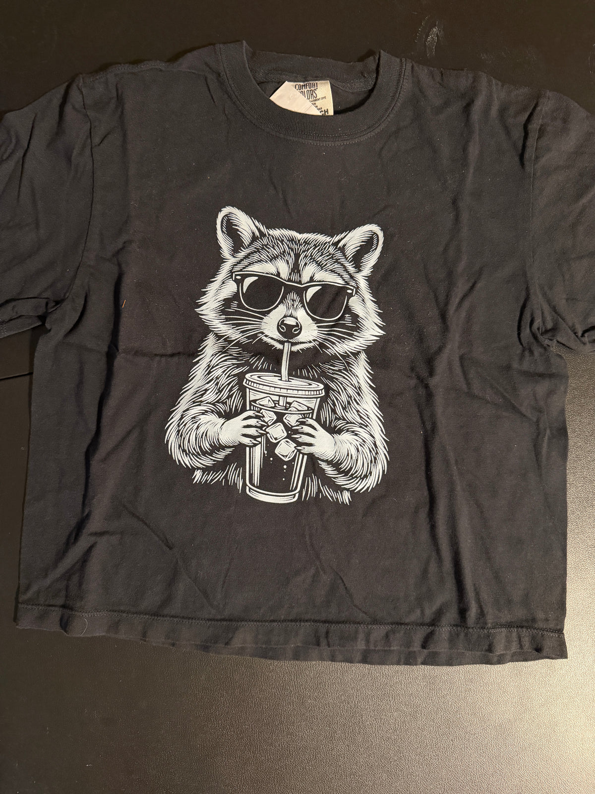 Raccoon Shirt, Funny Iced Coffee Cropped Tee, Cool Trash Panda Sunglasses Gift
