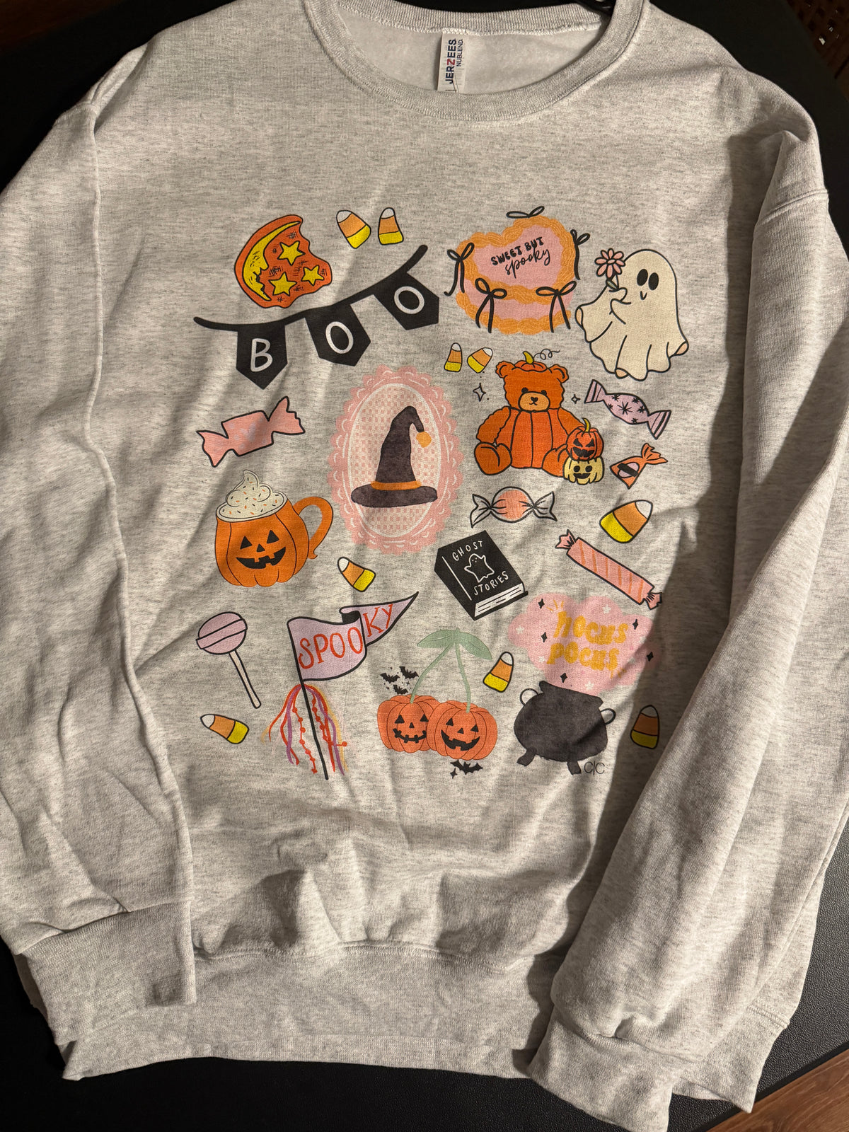 Cute Halloween Sweatshirt, Coquette Spooky Season Crewneck, Candy Corn Collage Pullover