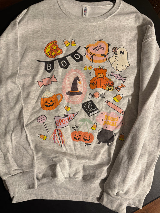Cute Halloween Sweatshirt, Coquette Spooky Season Crewneck, Candy Corn Collage Pullover