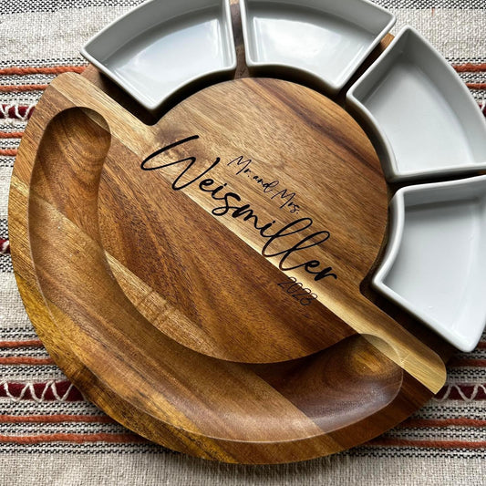 Personalized Charcuterie Board and Platter, with 4 Knives and 4 Bowls