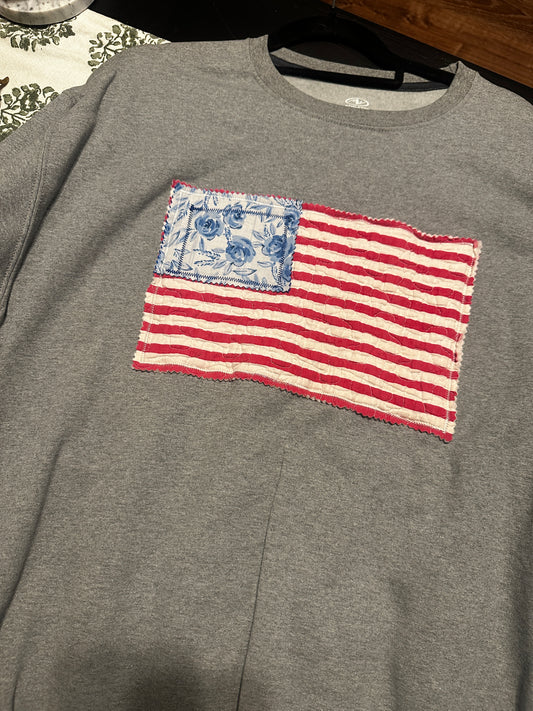 American Flag Quilted Sweatshirt, Large