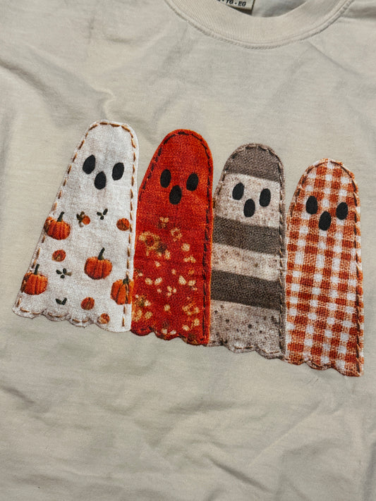 Faux Embroidery Ghosts, Ivory Comfort Colors Tee, XL