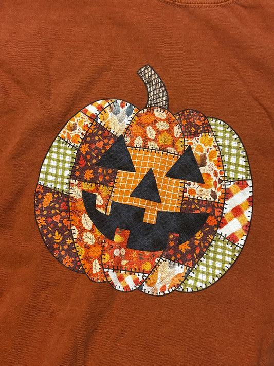 Faux Embroidery Patchwork Pumpkin, Comfort Colors Tee, Small