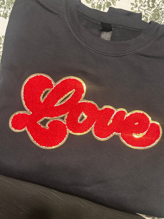 Love, Chenille Patch Gildan Sweatshirt