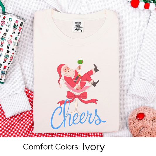 Funny holiday shirt, christmas party tee for women, santa martini top, festive drink lovers gift, comfort colors, faux embroidery