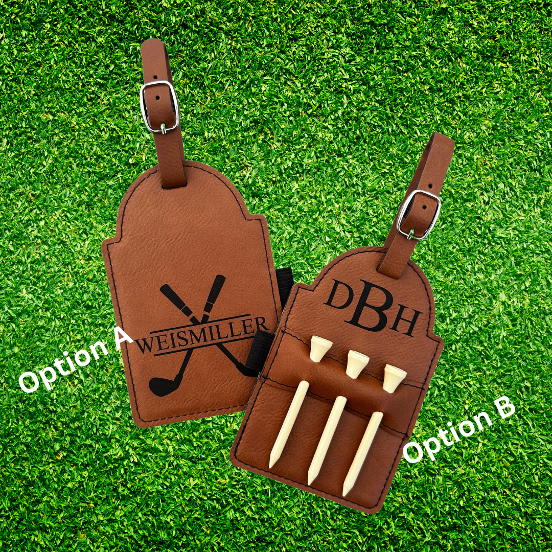 Personalized Golf Bag Tag with 3 Wooden Tees