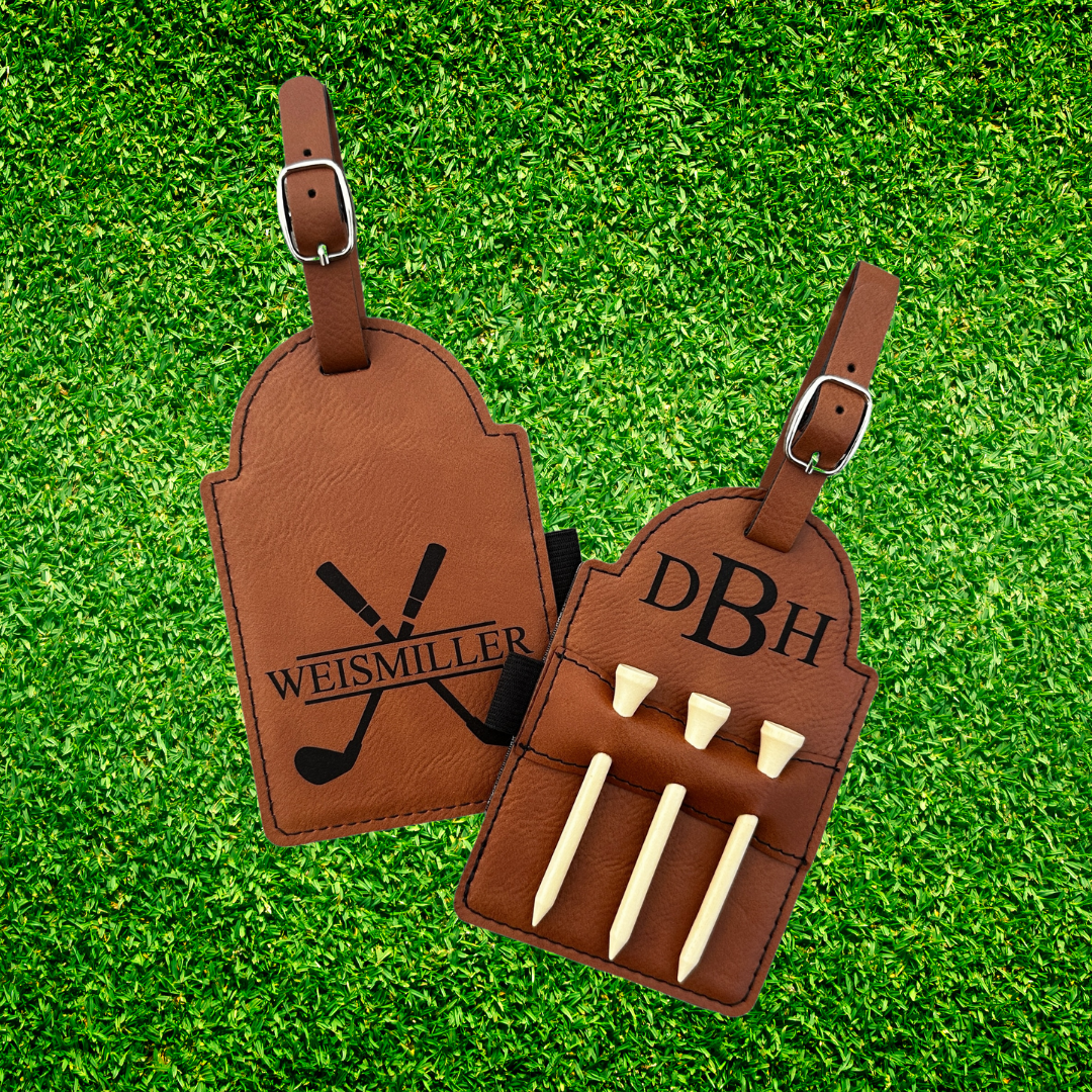 Personalized Golf Bag Tag with 3 Wooden Tees