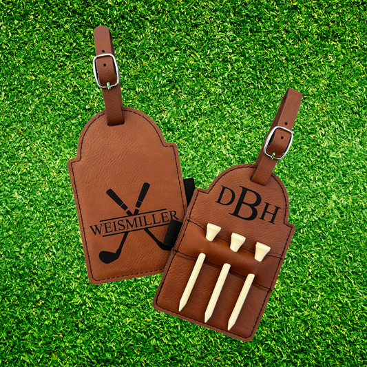 Personalized Golf Bag Tag with 3 Wooden Tees