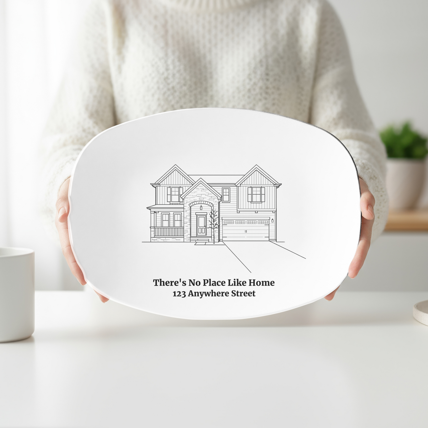 Personalized Home Platter, Custom Line Art Plate from Photo, New Home Gift, Housewarming Gift, Realtor Closing Gift, Family Address Plate