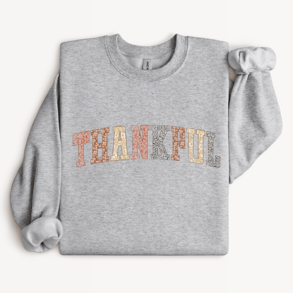 Thankful Crewneck Sweatshirt | Retro Floral Thanksgiving Design