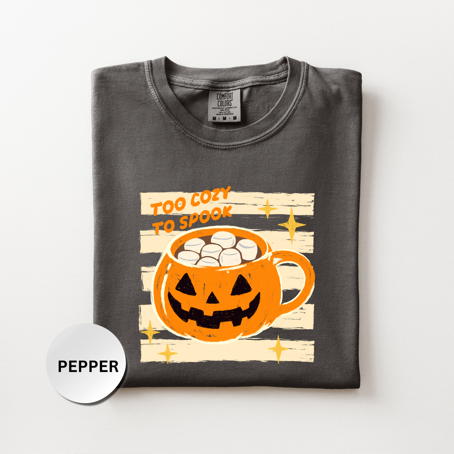 Halloween Coffee Shirt, Cozy Halloween Comfort Colors Shirt, Too Cozy to Spook Graphic Tee, Cute Spooky Season Shirt, Fall Coffee Lover Gift