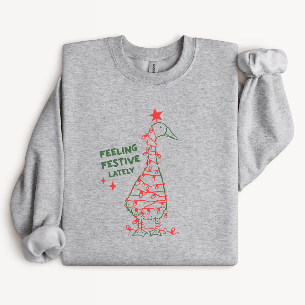 Feeling Festive Lately Duck Sweatshirt | Funny Christmas Lights Crewneck