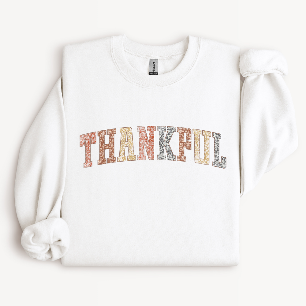 Thankful Crewneck Sweatshirt | Retro Floral Thanksgiving Design