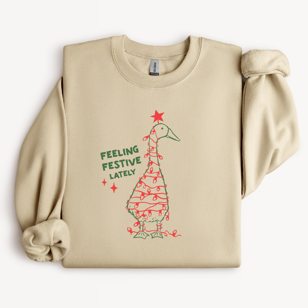 Feeling Festive Lately Duck Sweatshirt | Funny Christmas Lights Crewneck