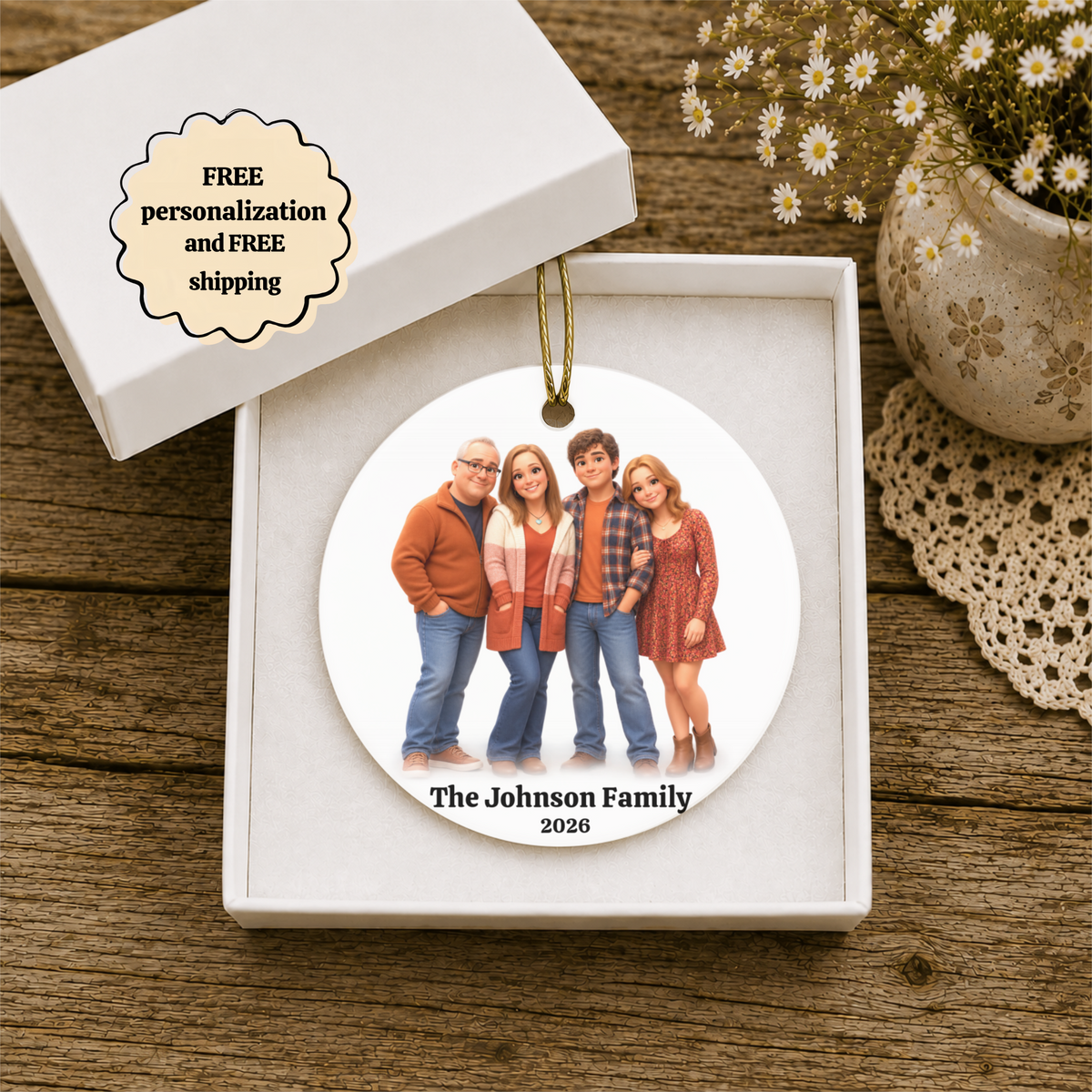 Custom Cartoon Family Portrait Ornament