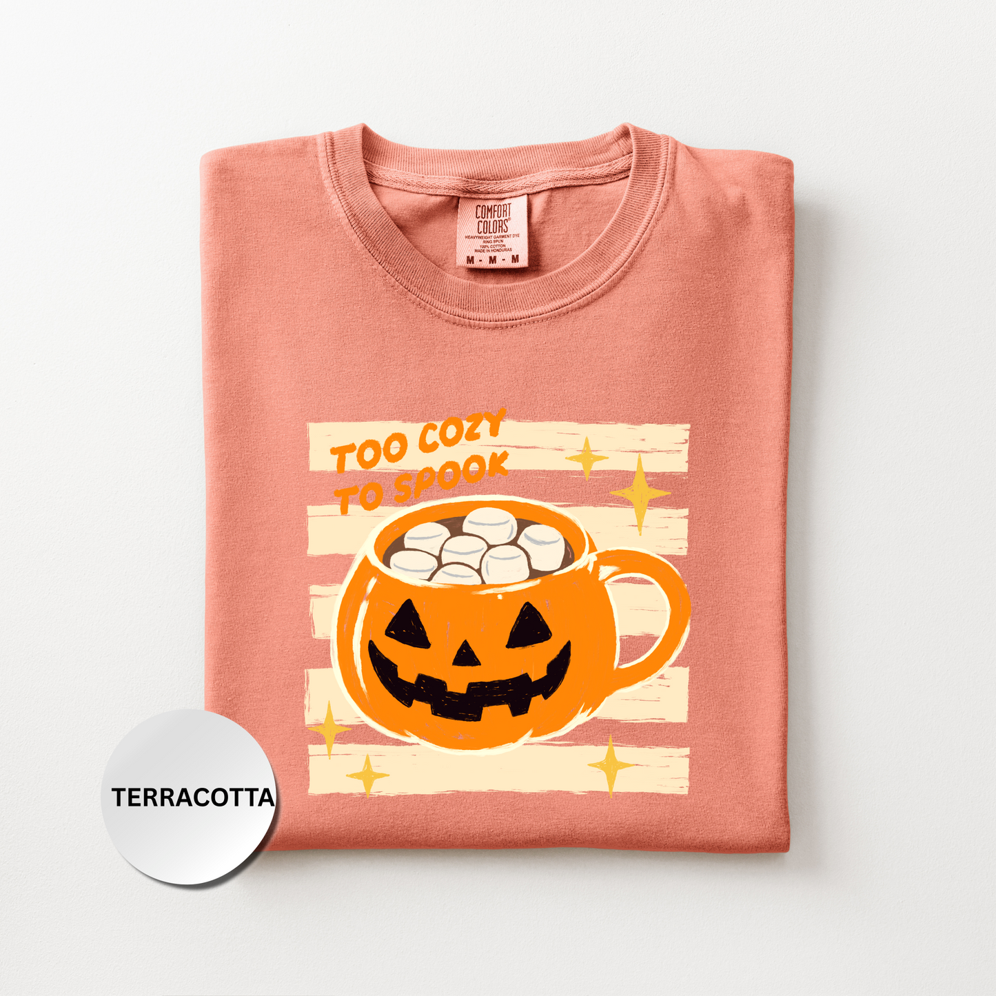 Halloween Coffee Shirt, Cozy Halloween Comfort Colors Shirt, Too Cozy to Spook Graphic Tee, Cute Spooky Season Shirt, Fall Coffee Lover Gift