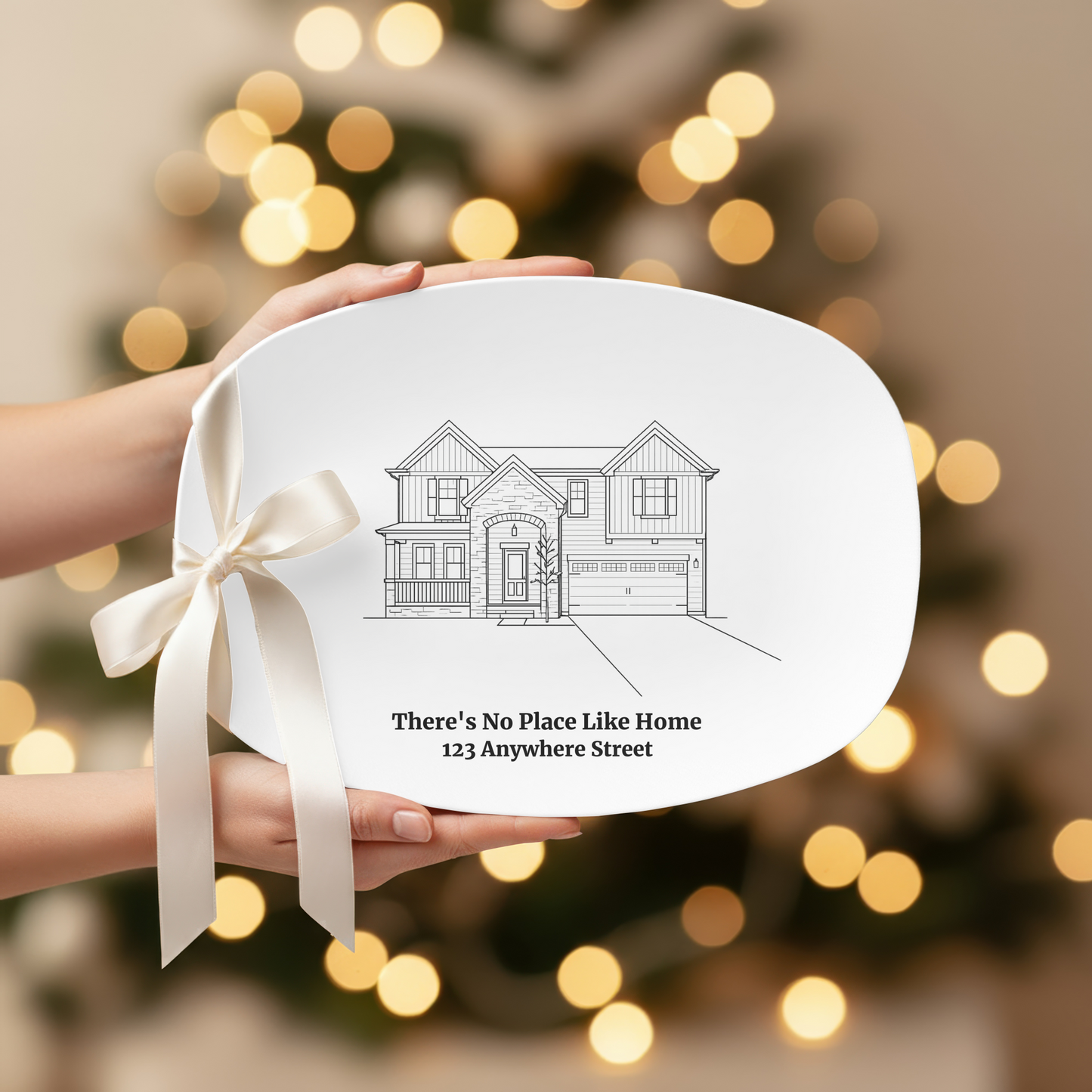 Personalized Home Platter, Custom Line Art Plate from Photo, New Home Gift, Housewarming Gift, Realtor Closing Gift, Family Address Plate