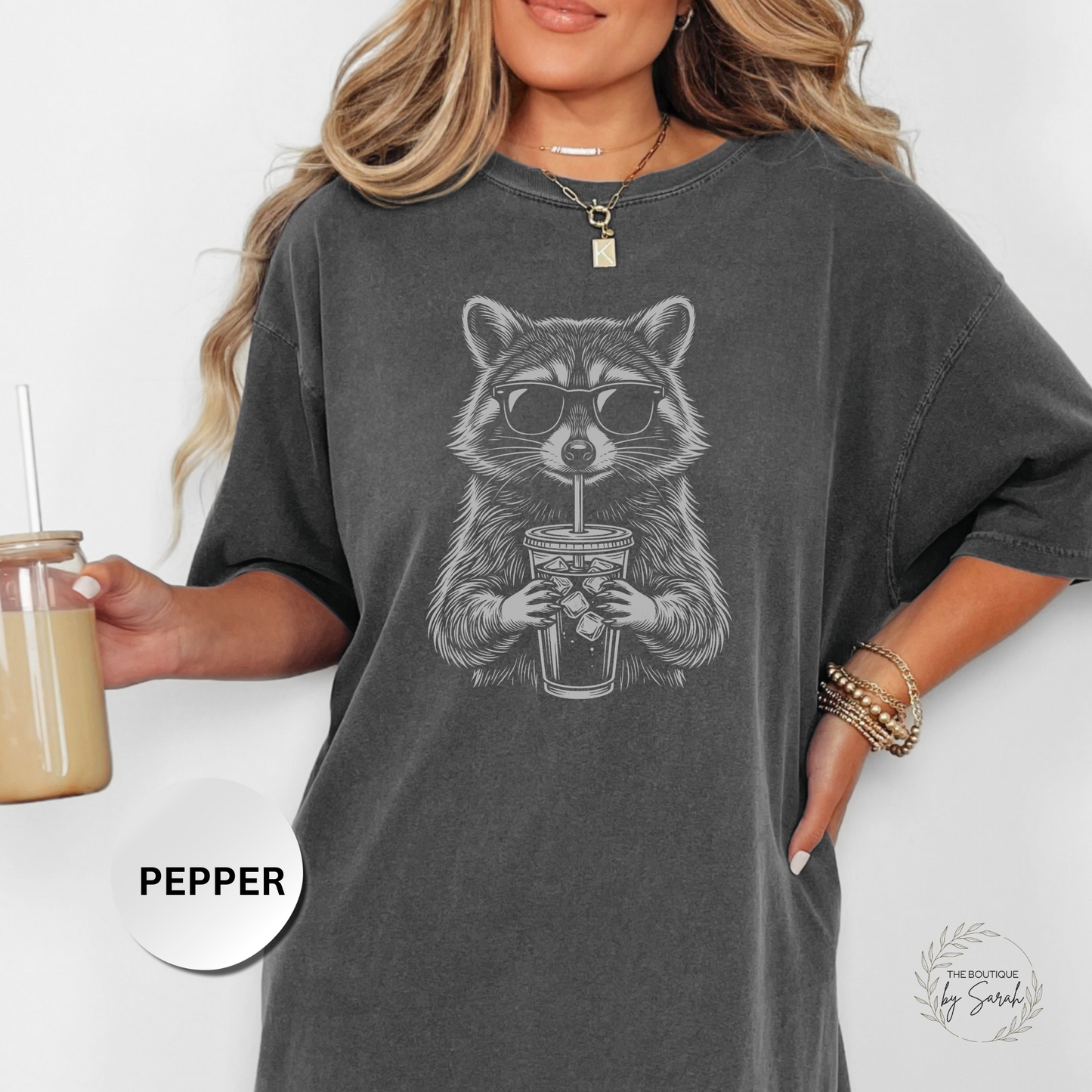 Iced Coffee Raccoon Graphic Tee – Funny Coffee Lover Shirt, Cute Animal T-Shirt, Casual Everyday Comfort Colors Tee