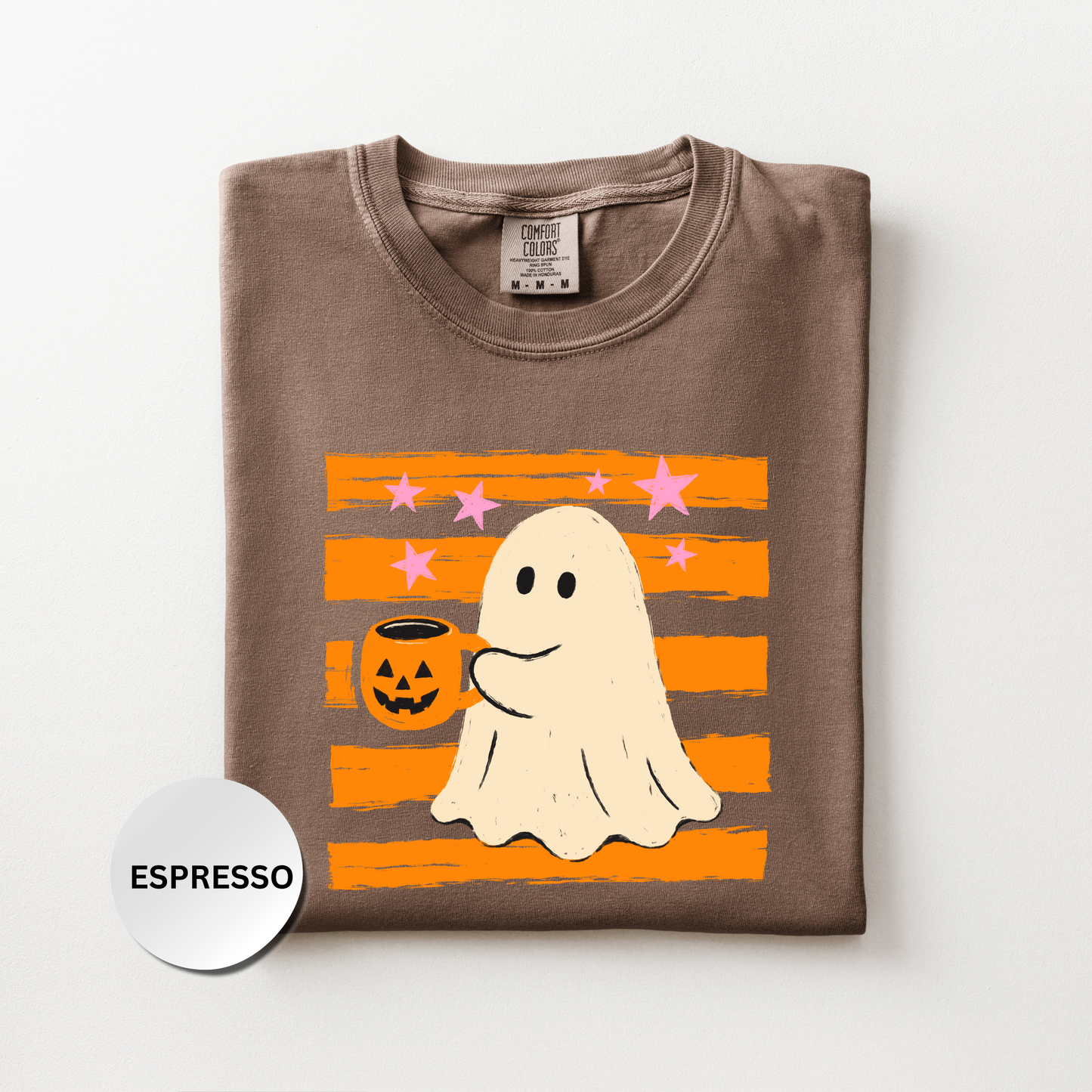 Ghost Shirt, Halloween Coffee Comfort Colors Shirt, Cute Spooky Season Tee, Retro Ghost Graphic Shirt, Fall Coffee Lover Gift