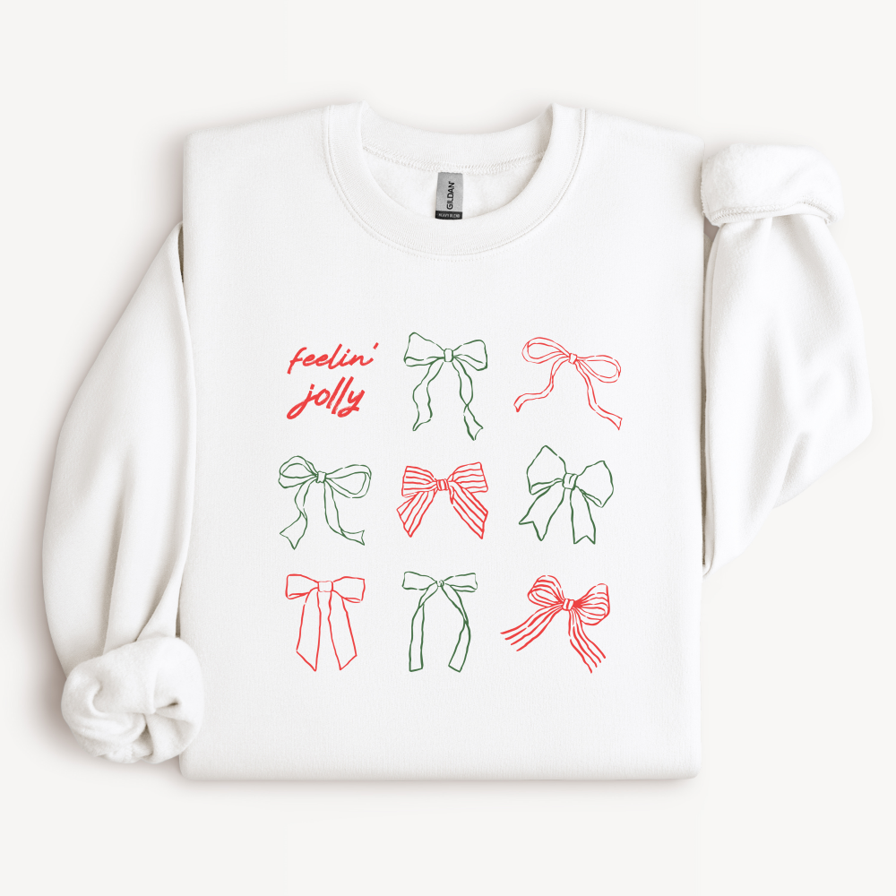 Coquette Bow Christmas Sweatshirt | Red & Green Ribbon Holiday Crewneck