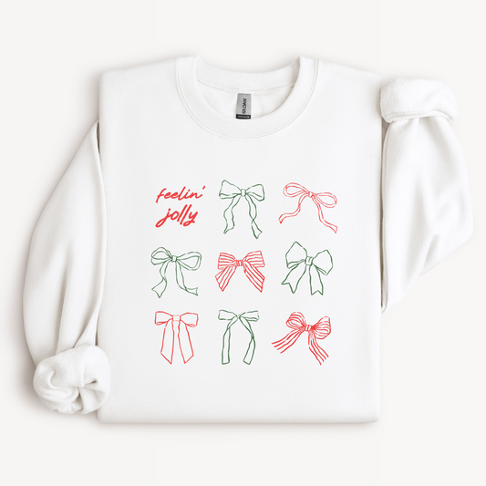 Coquette Bow Christmas Sweatshirt | Red & Green Ribbon Holiday Crewneck