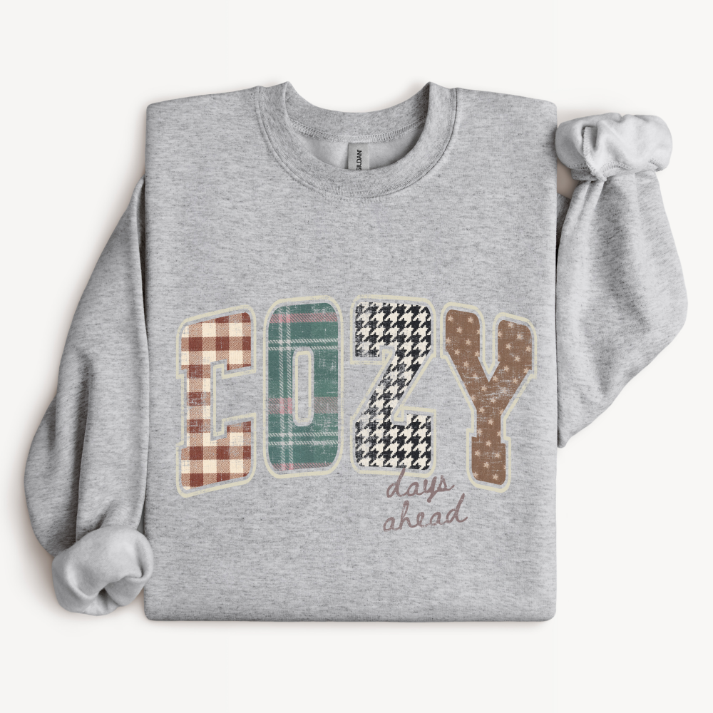 Cozy Fall Crewneck Sweatshirt | Plaid & Houndstooth Design