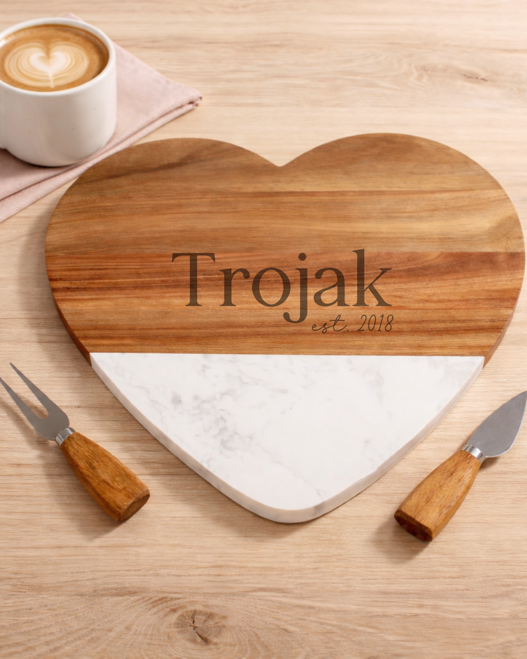 Heart-Shaped Marble & Wood Charcuterie Board (Personalized)