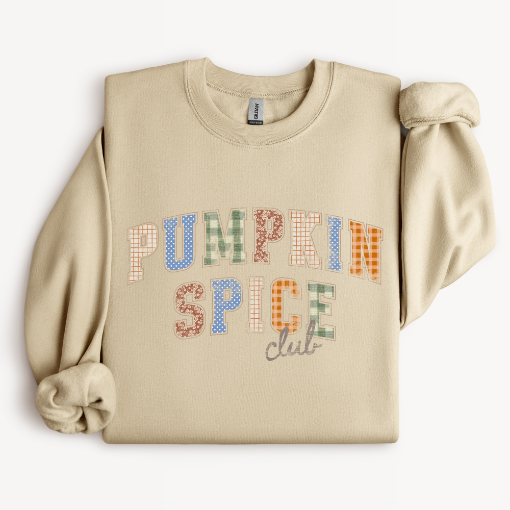 Pumpkin Spice Crewneck Sweatshirt | Retro Gingham & Floral Fall Design