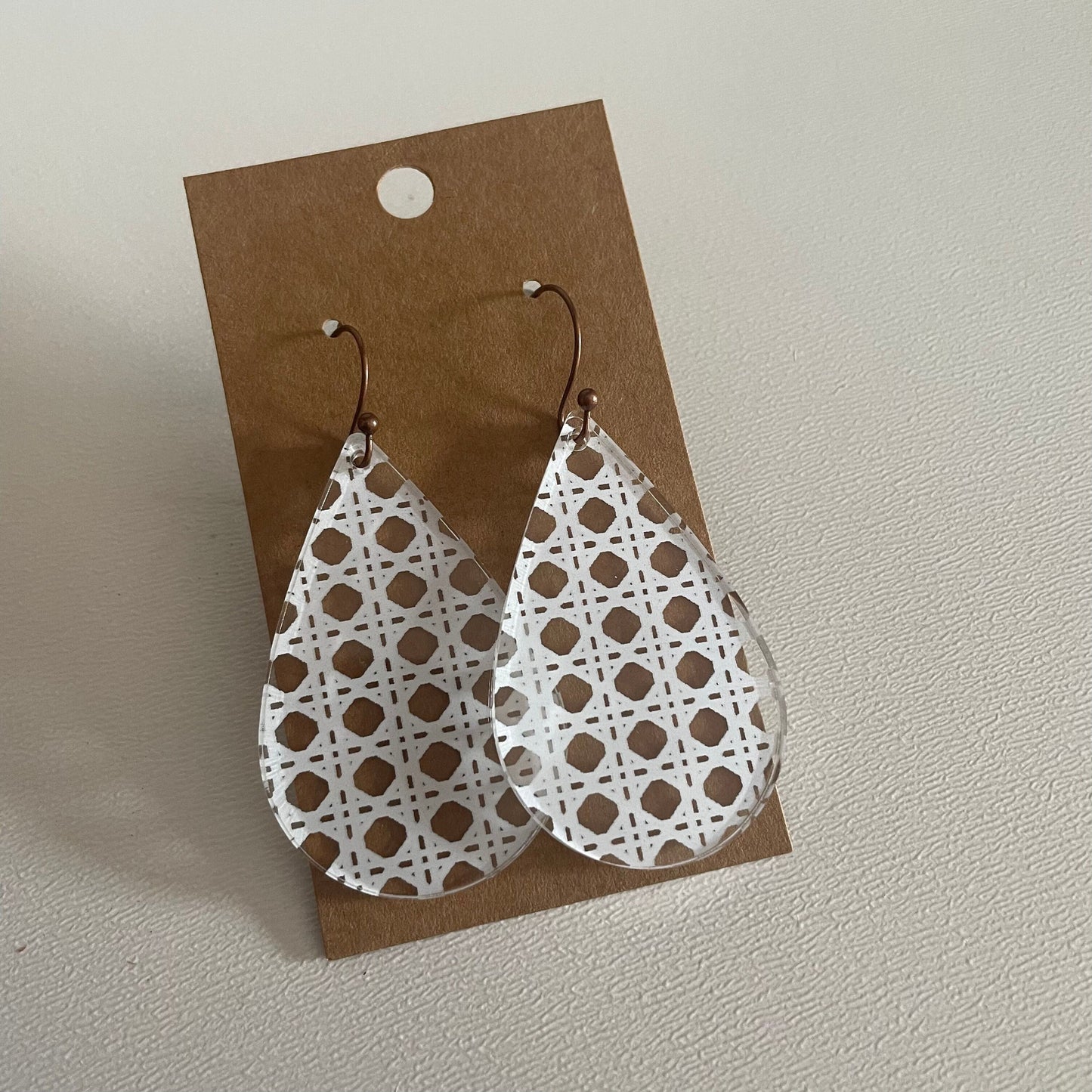 Rattan Earrings, Wicker Cane Jewelry, White Rattan, Clear Acrylic, Earrings for Women, Gift for Mom, Christmas Gift, Cute Earrings