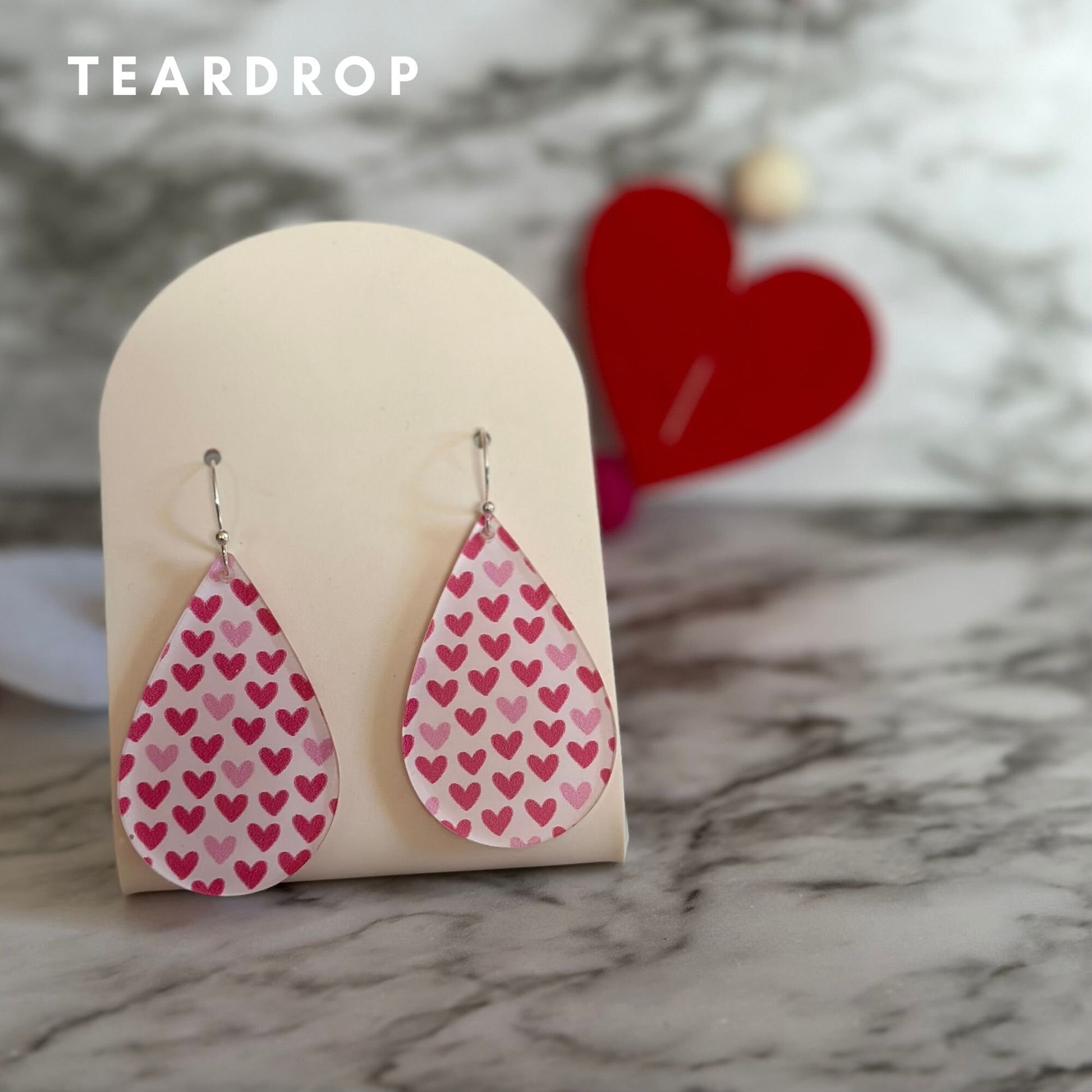 Valentine's Dangle Earrings, Pink Heart Earrings, Acrylic Earrings, Valentines Jewelry for Her, Girlfriend Gift, VDay Gift, Galentines Day