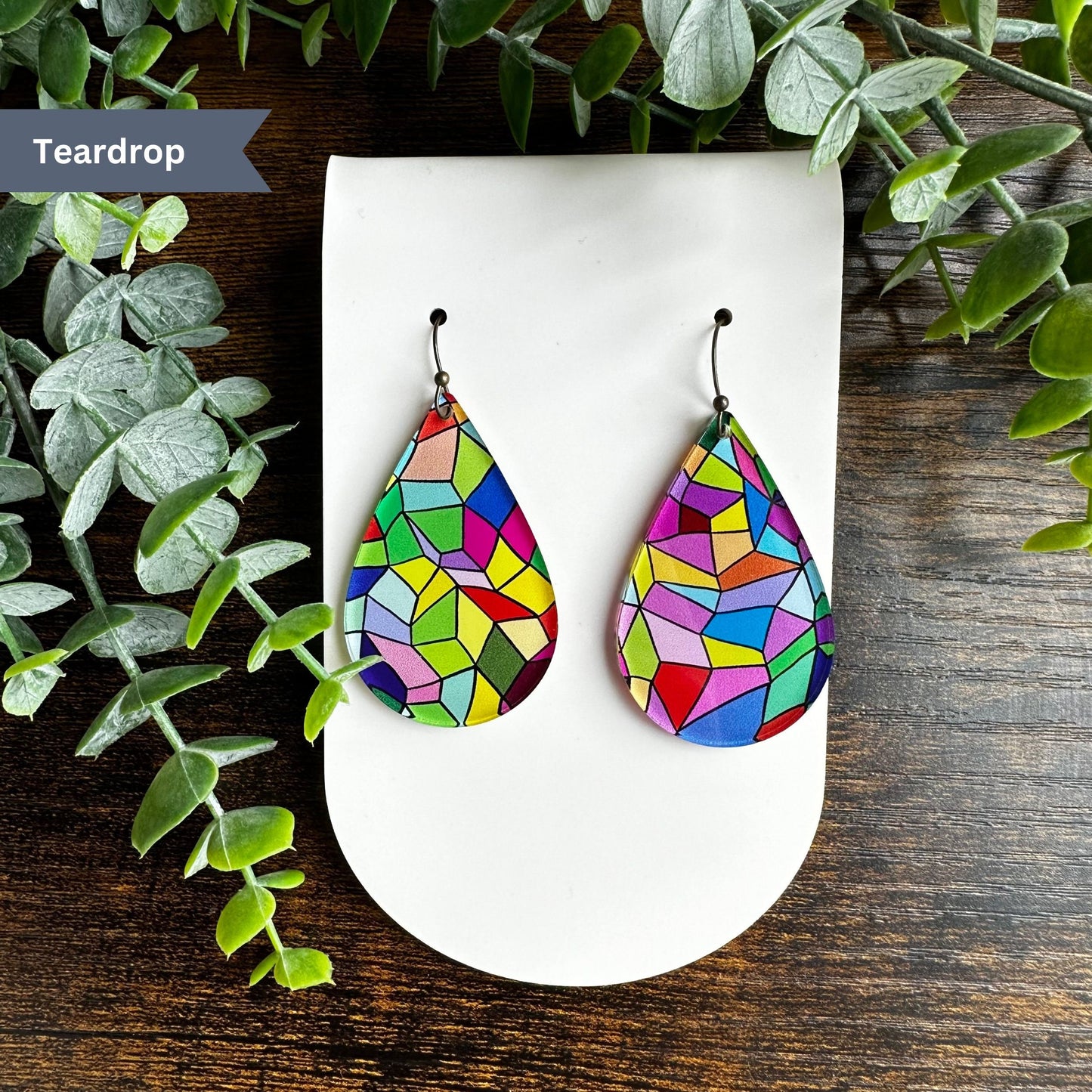 Stained Glass Earrings, Dangle Earrings, Colorful Earrings, Statement Jewelry, Dangle Earrings for Her, Teacher Earrings, Rainbow Earrings