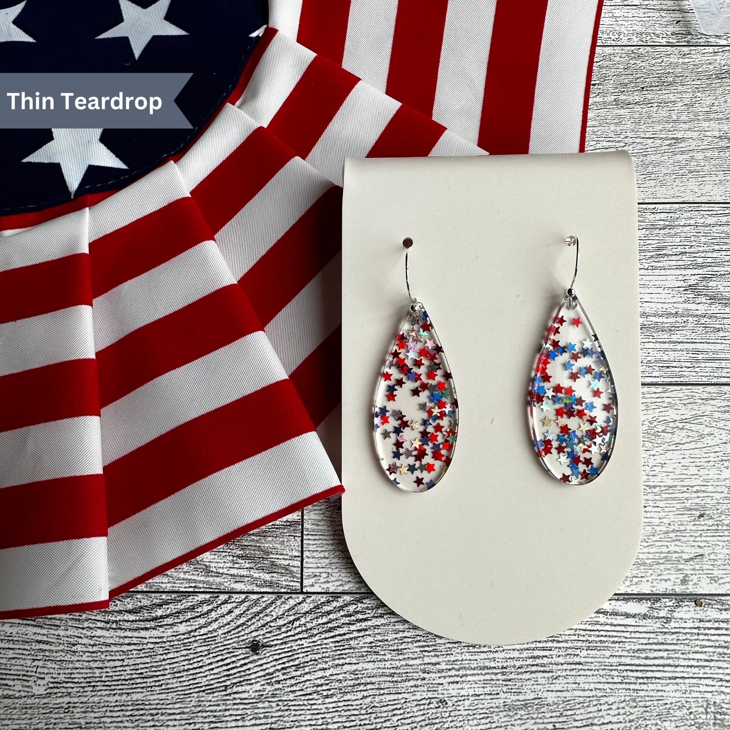 Patriotic Earrings, 4th of July Earrings, USA Glitter, Stars and Stripes, Freedom, Independence Day, Red White and Blue Earrings