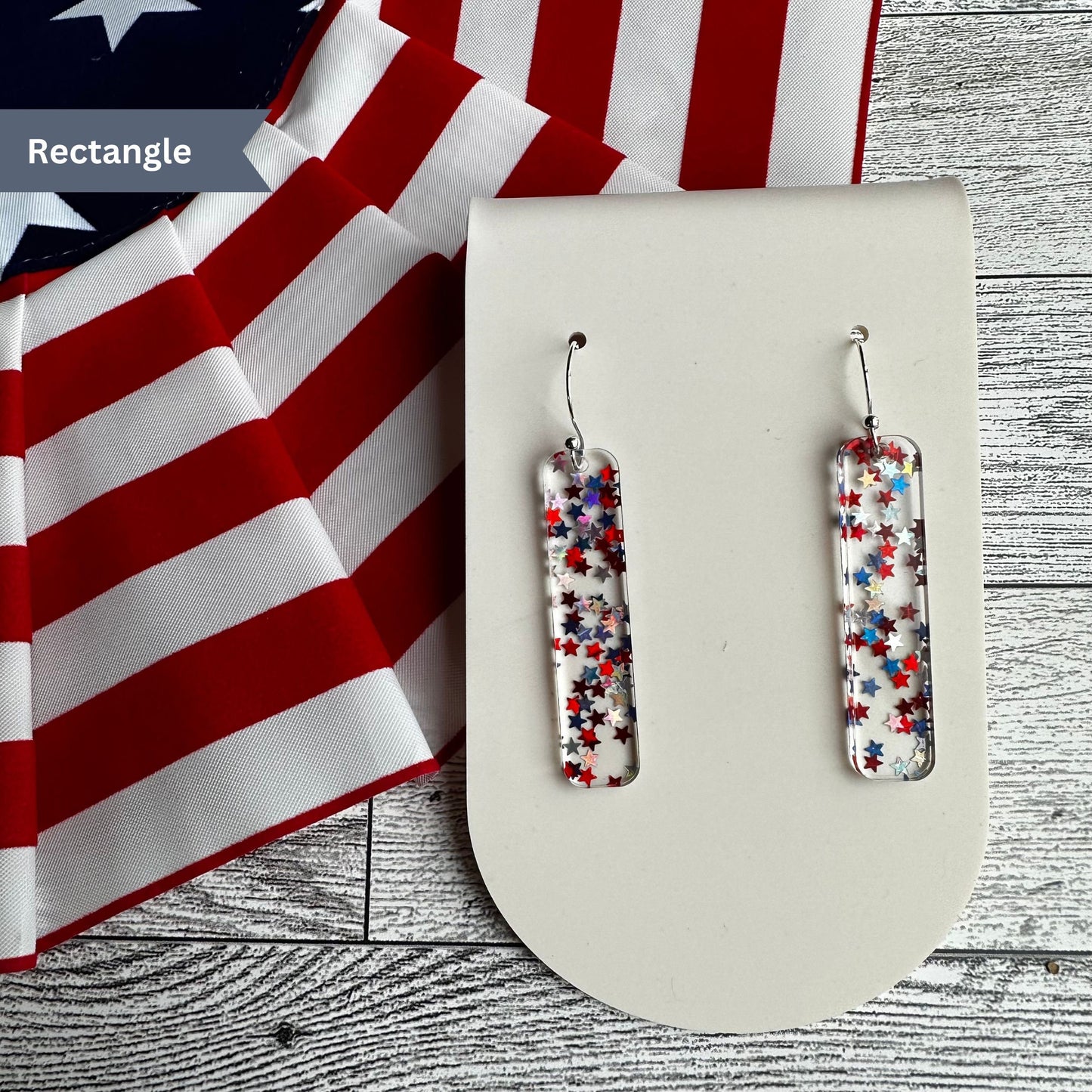 Patriotic Earrings, 4th of July Earrings, USA Glitter, Stars and Stripes, Freedom, Independence Day, Red White and Blue Earrings