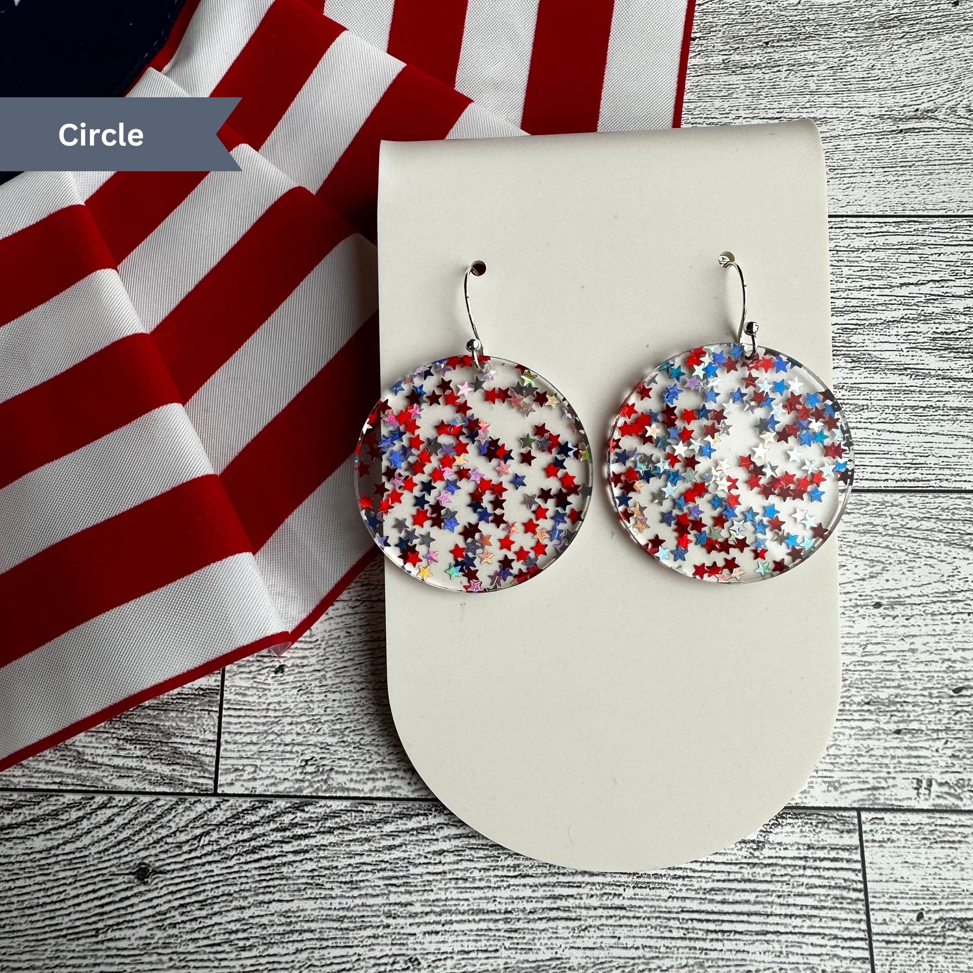 Patriotic Earrings, 4th of July Earrings, USA Glitter, Stars and Stripes, Freedom, Independence Day, Red White and Blue Earrings