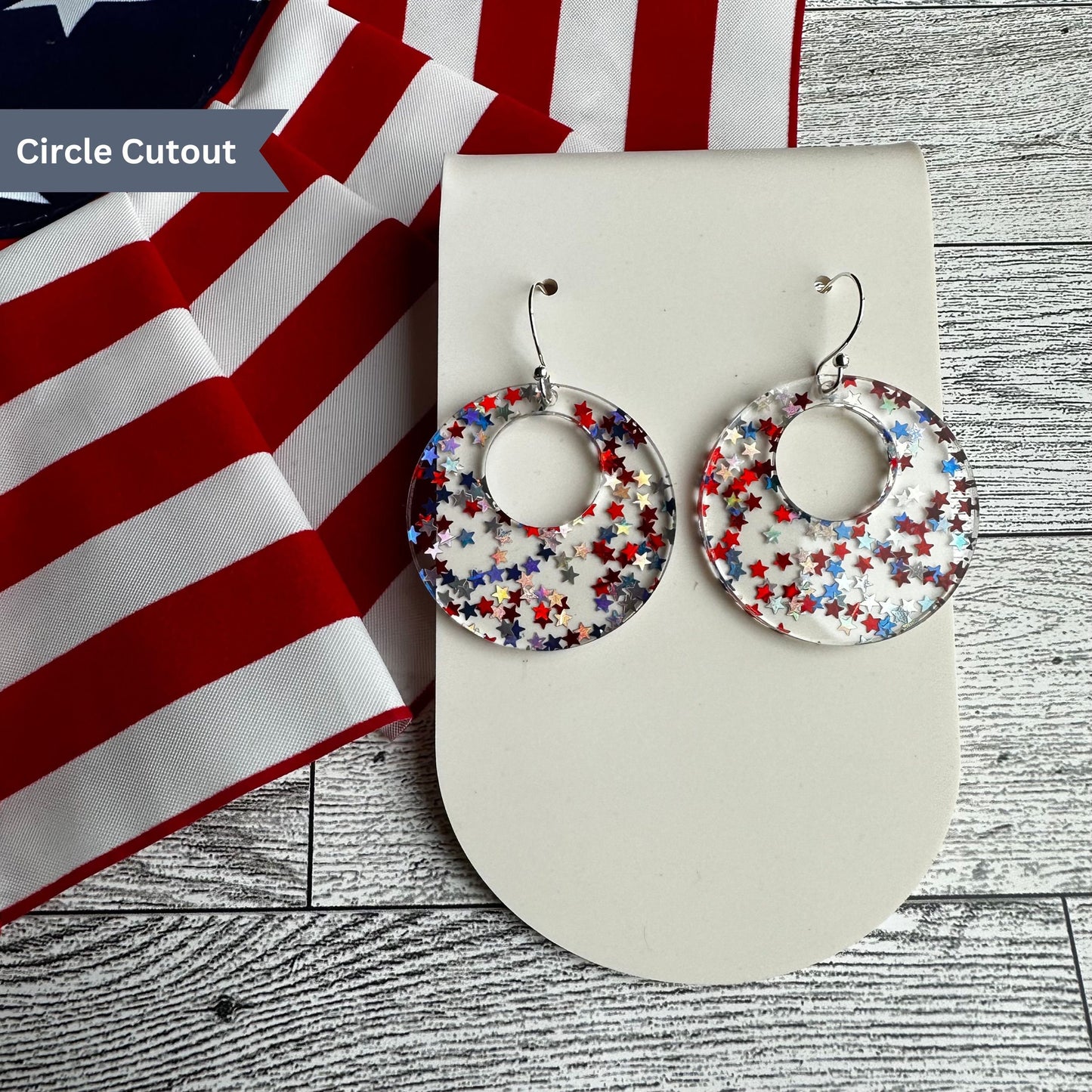 Patriotic Earrings, 4th of July Earrings, USA Glitter, Stars and Stripes, Freedom, Independence Day, Red White and Blue Earrings