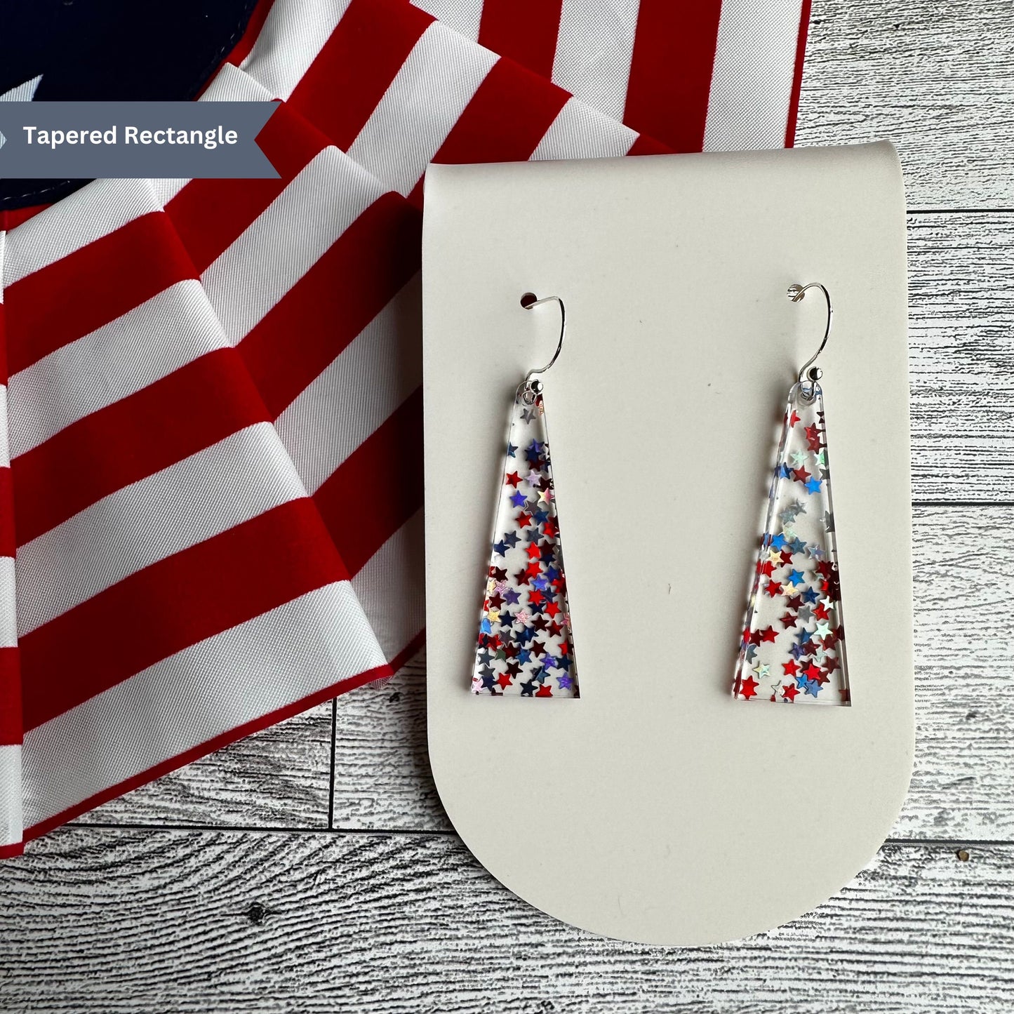 Patriotic Earrings, 4th of July Earrings, USA Glitter, Stars and Stripes, Freedom, Independence Day, Red White and Blue Earrings