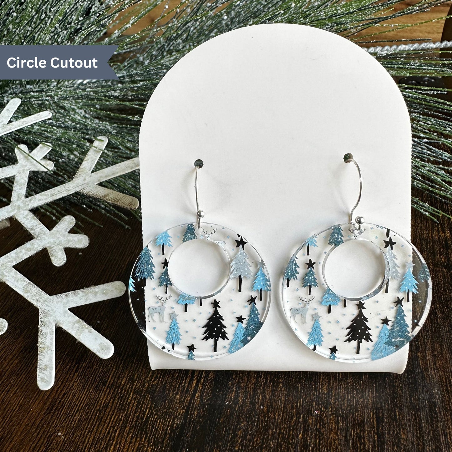 Winter Earrings, Christmas Tree Earrings, Blue Christmas, Christmas Earrings, Holiday Earrings, Winter Wonderland, Dangle Earrings, Acrylic