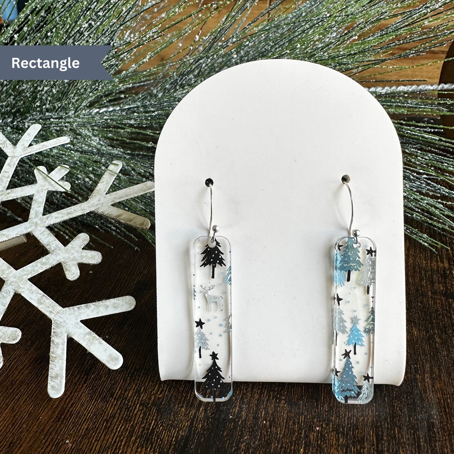 Winter Earrings, Christmas Tree Earrings, Blue Christmas, Christmas Earrings, Holiday Earrings, Winter Wonderland, Dangle Earrings, Acrylic