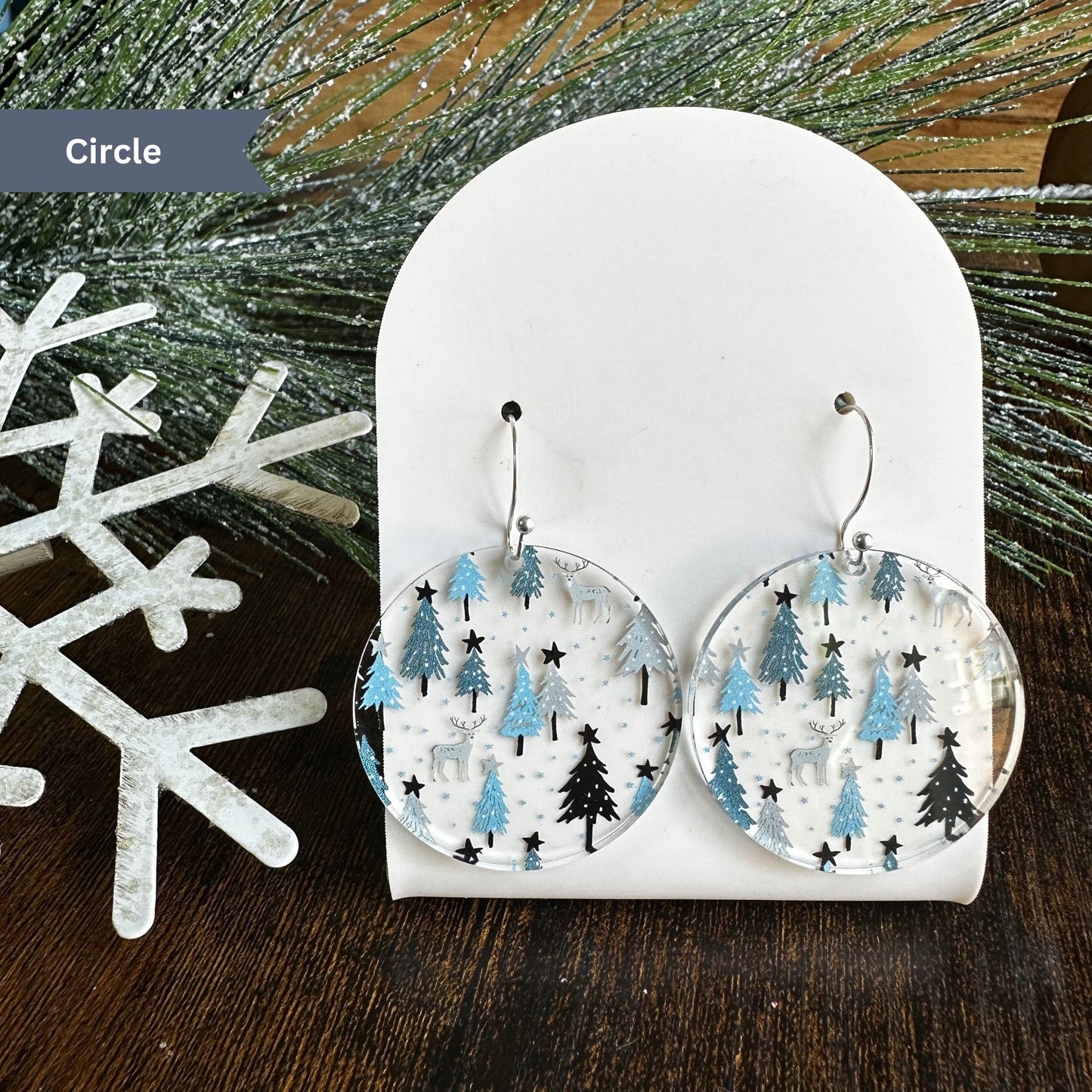 Winter Earrings, Christmas Tree Earrings, Blue Christmas, Christmas Earrings, Holiday Earrings, Winter Wonderland, Dangle Earrings, Acrylic