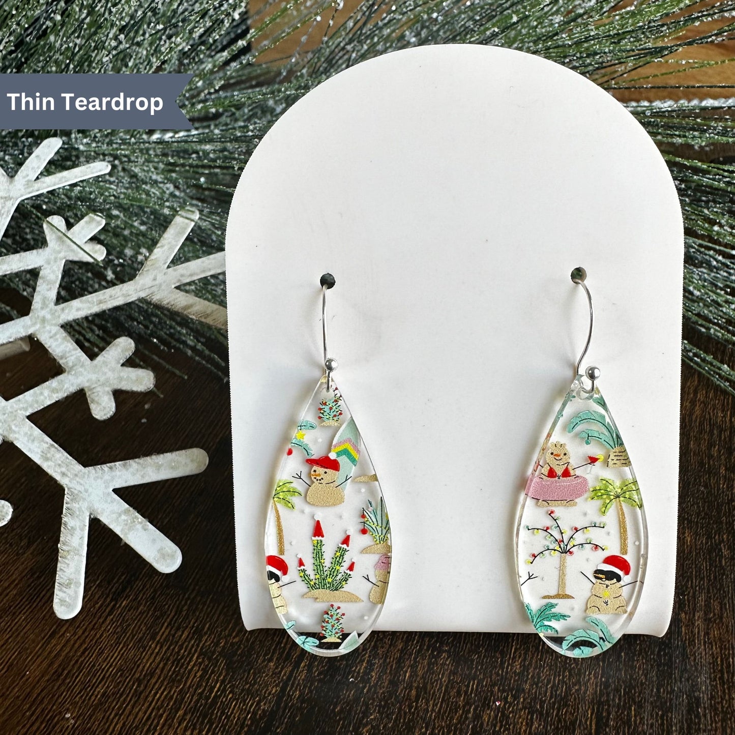 Christmas Earrings, Beach Christmas, Christmas Cactus, Vacation, Snowman, Holiday, Vacation Earrings, Palm Trees, Christmas at the Beach