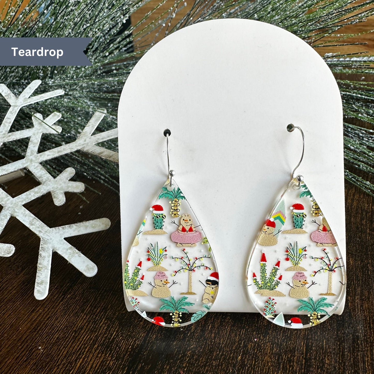 Christmas Earrings, Beach Christmas, Christmas Cactus, Vacation, Snowman, Holiday, Vacation Earrings, Palm Trees, Christmas at the Beach